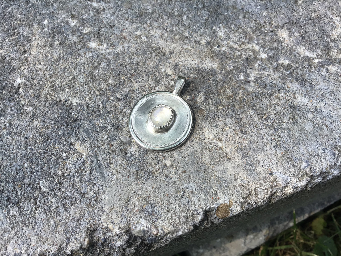 Rainbow moonstone coin pendant