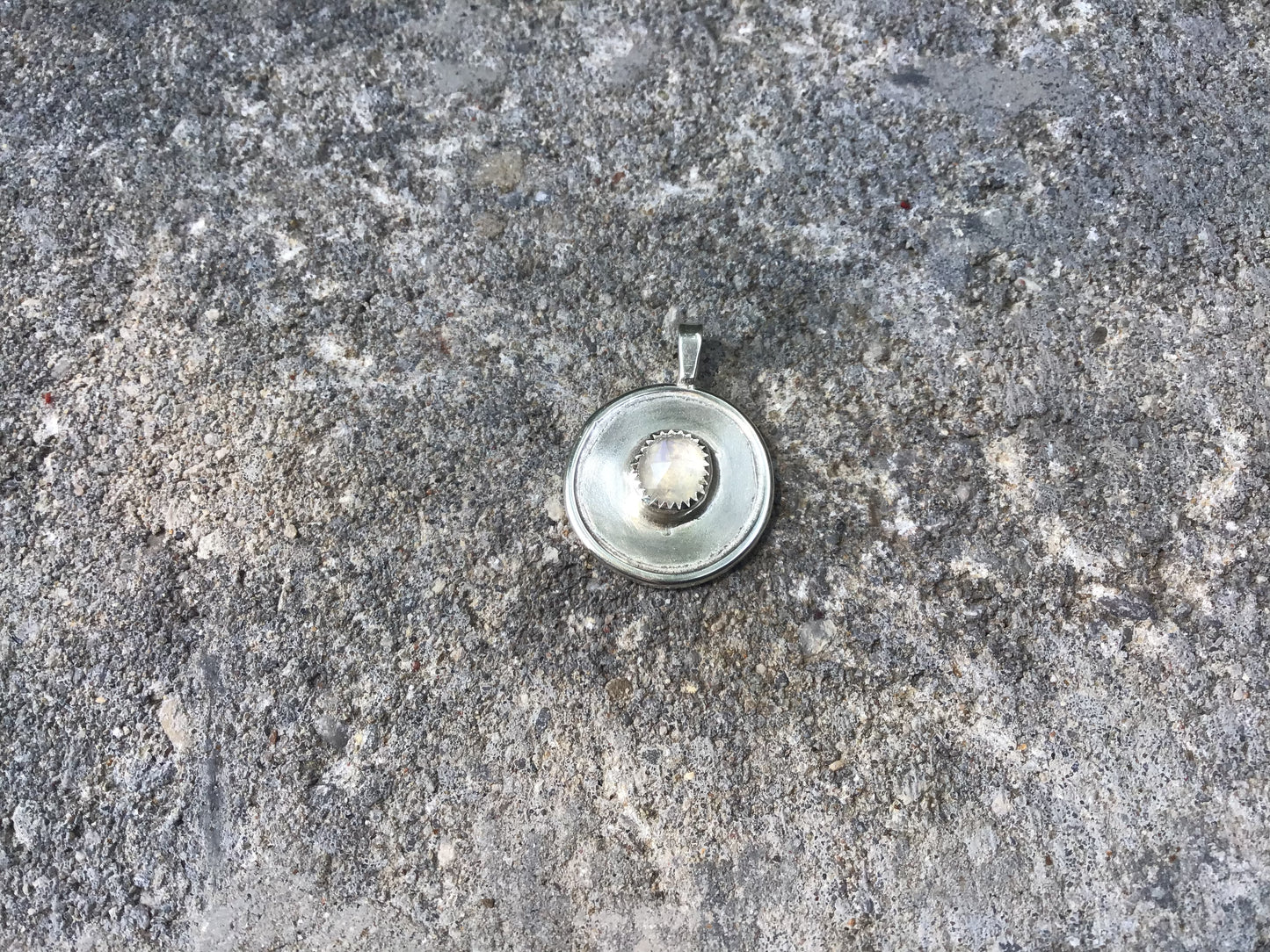 Rainbow moonstone coin pendant