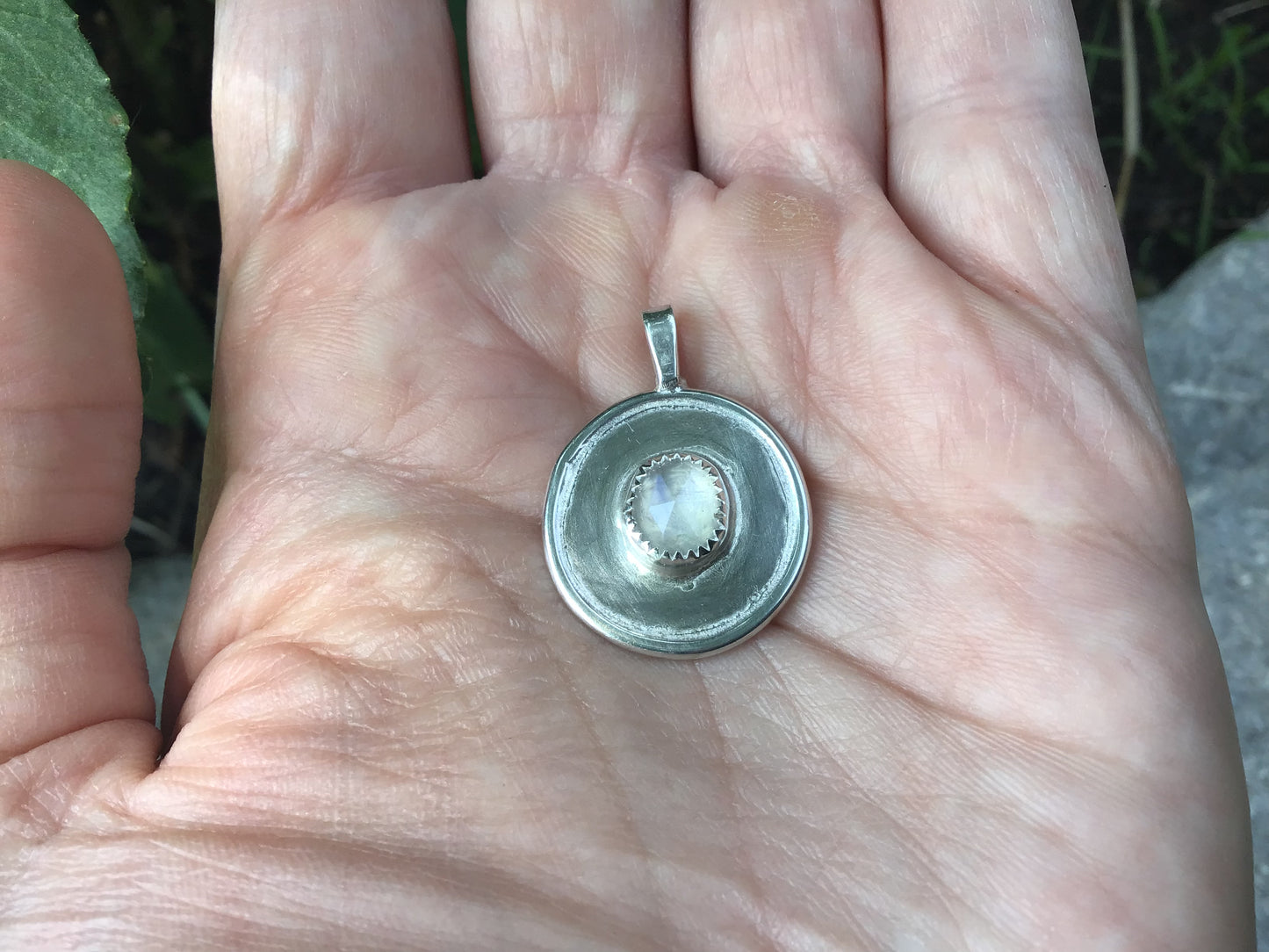 Rainbow moonstone coin pendant