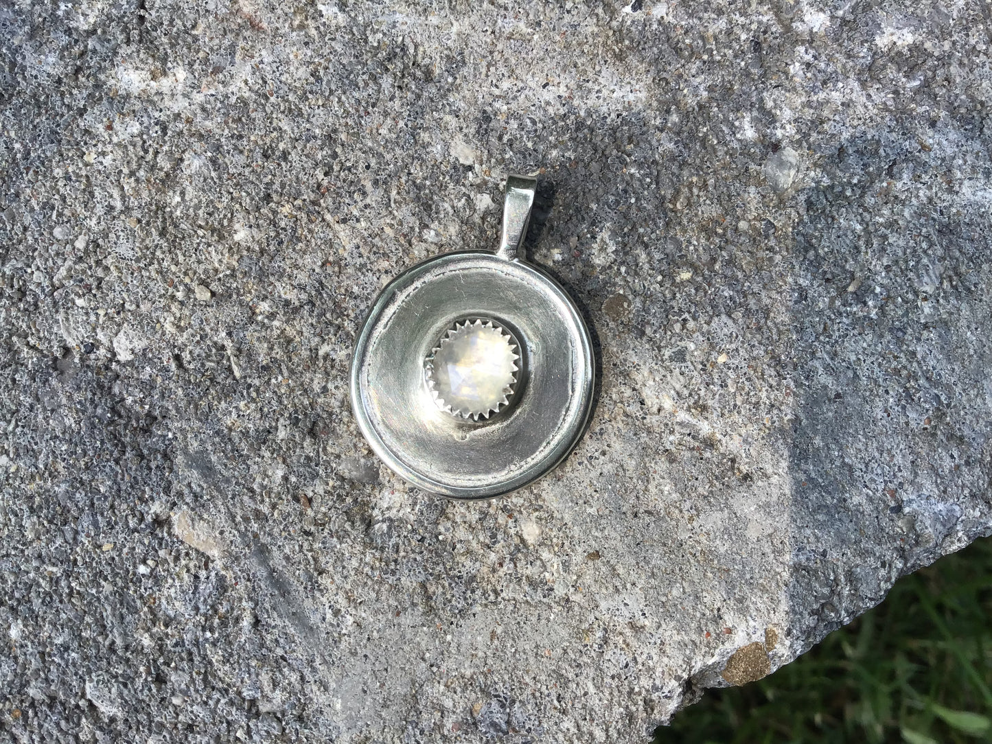 Rainbow moonstone coin pendant