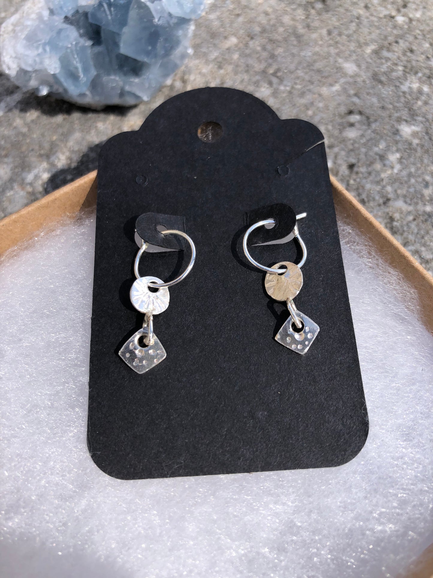 Sparkling textured charm hoops