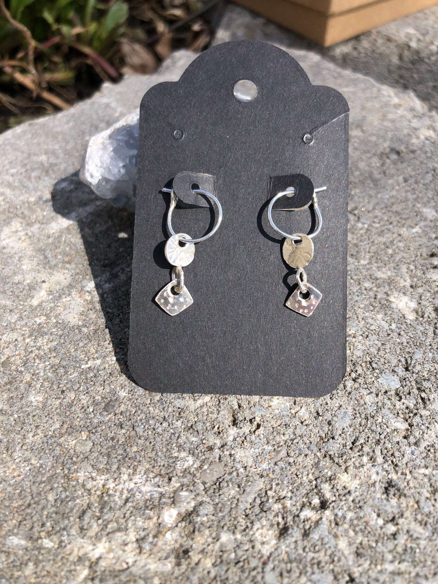 Sparkling textured charm hoops