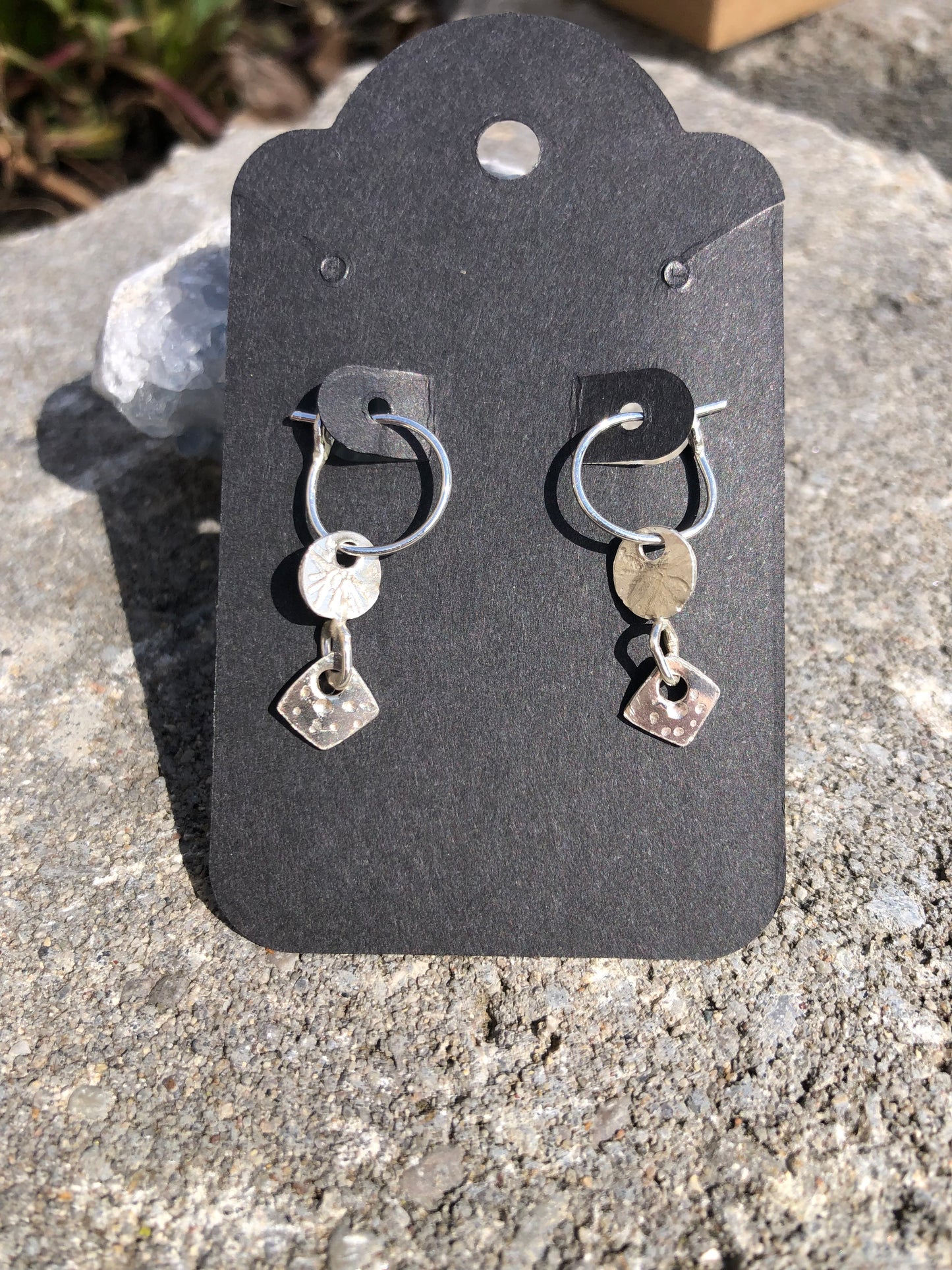 Sparkling textured charm hoops