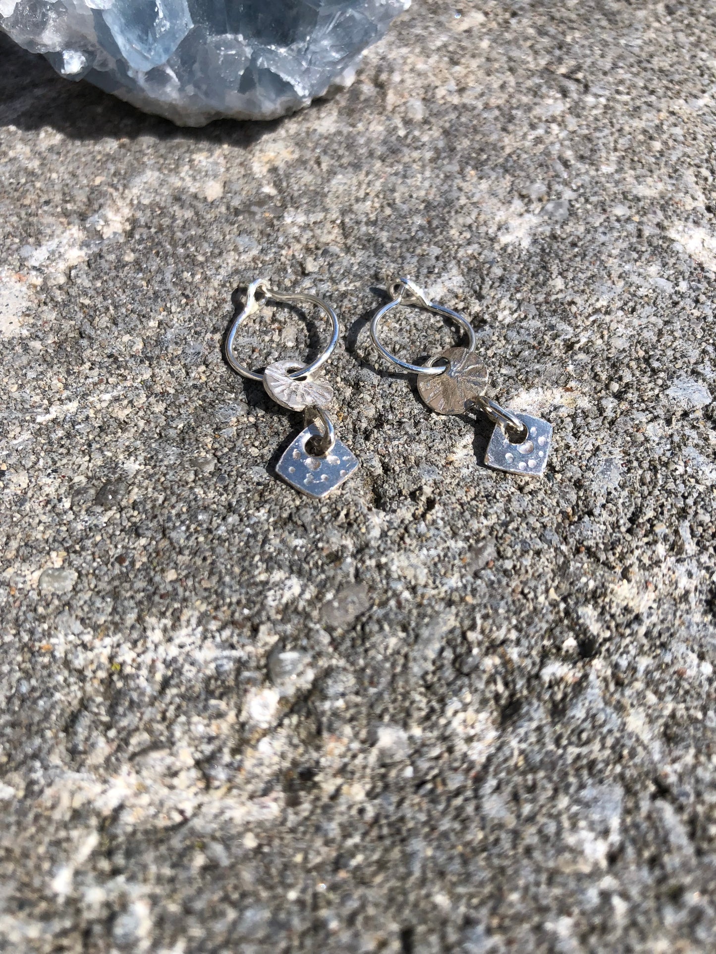 Sparkling textured charm hoops