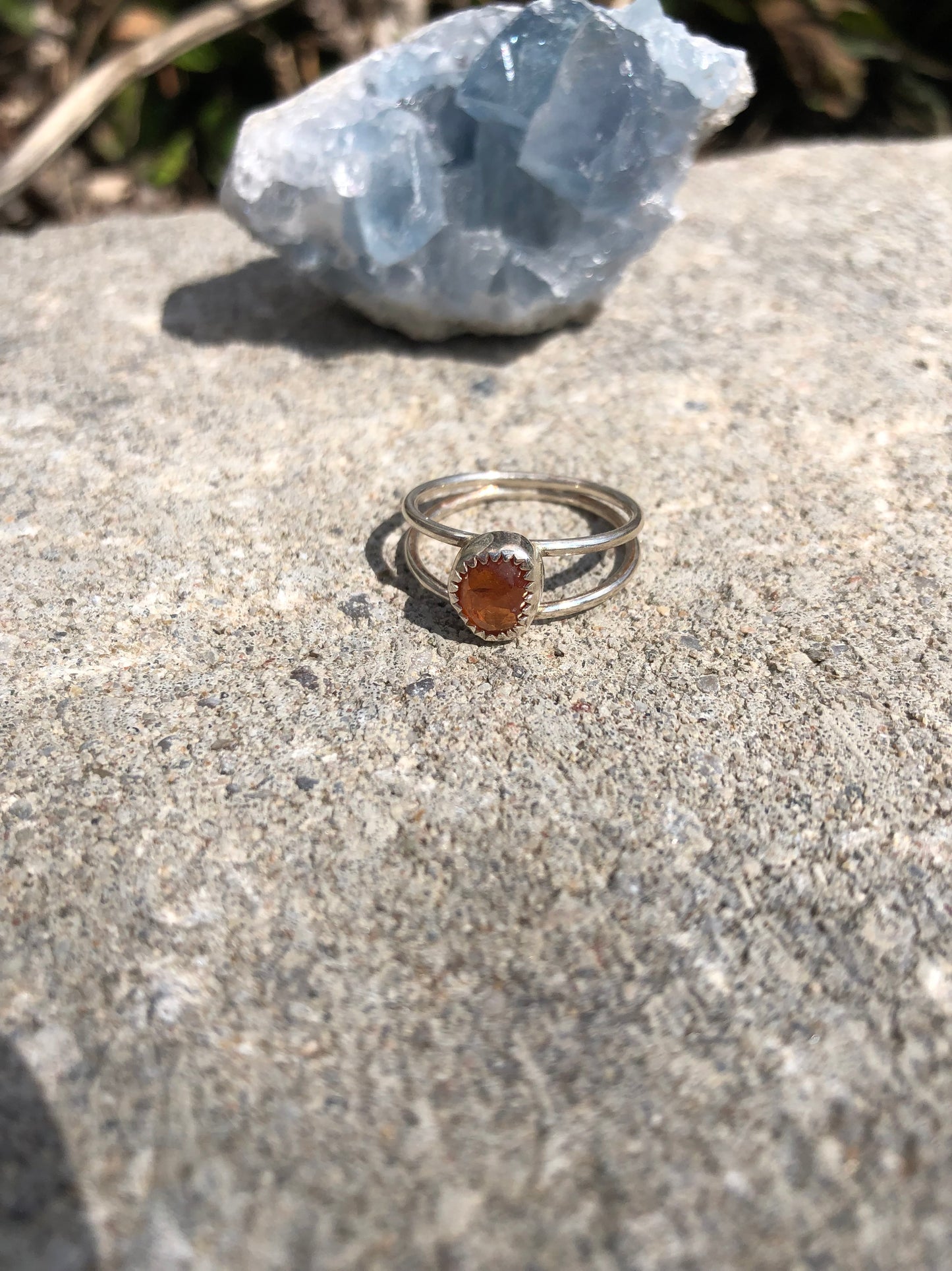 Orange tourmaline sterling silver handmade ring size 6 1/2