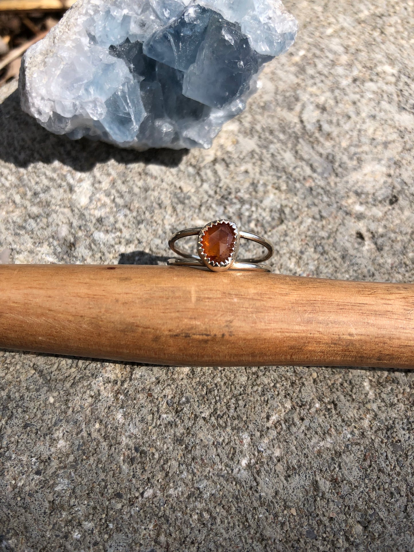 Orange tourmaline sterling silver handmade ring size 6 1/2