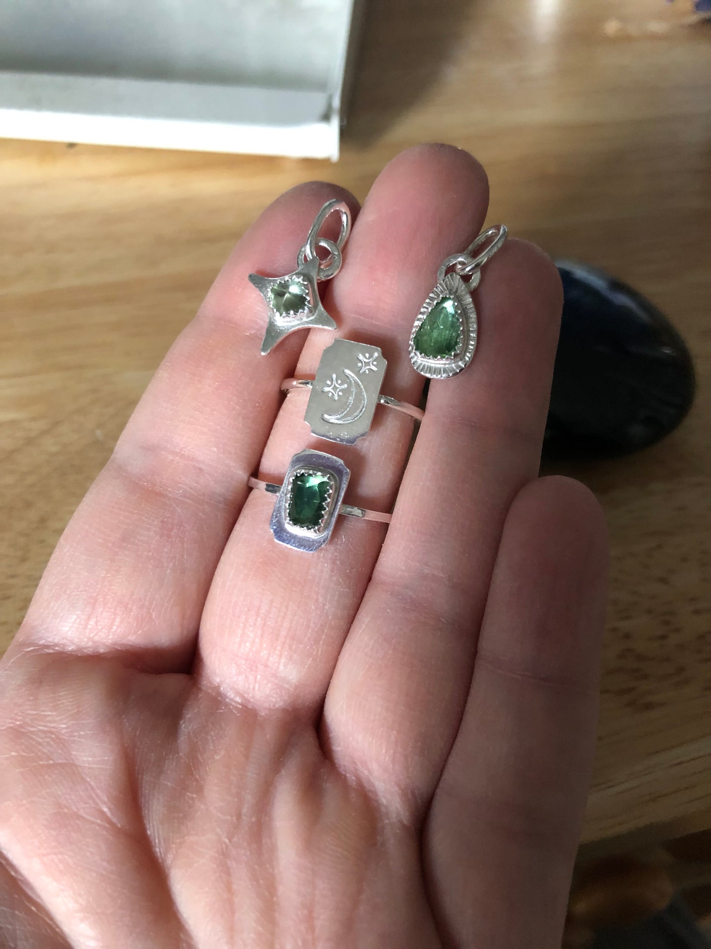 Aurora Green Asymmetrical Tourmaline Tablet Ring Size 8