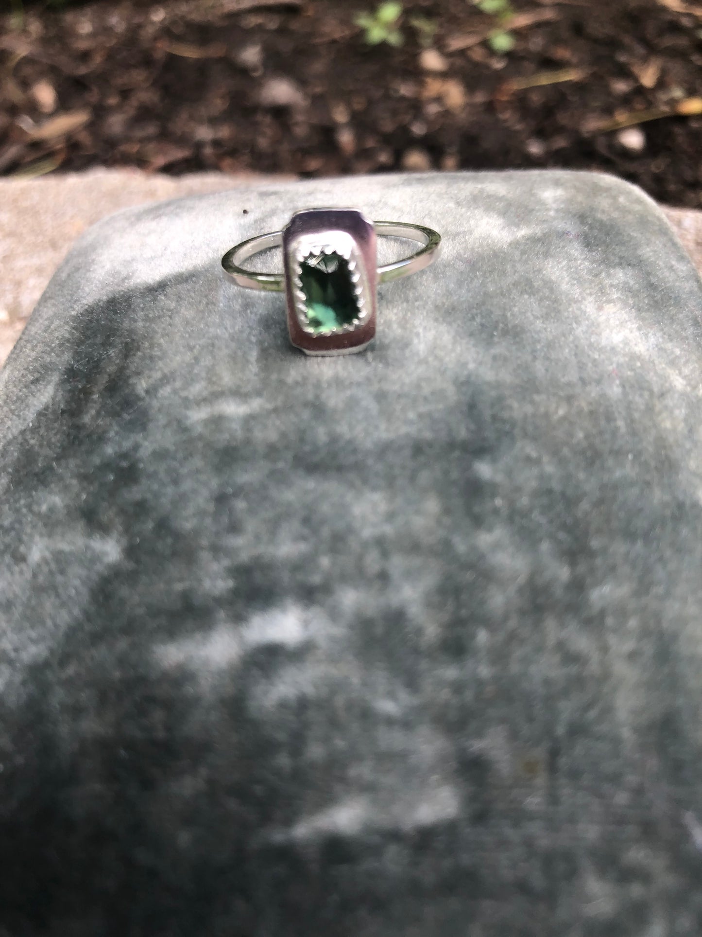 Aurora Green Asymmetrical Tourmaline Tablet Ring Size 8