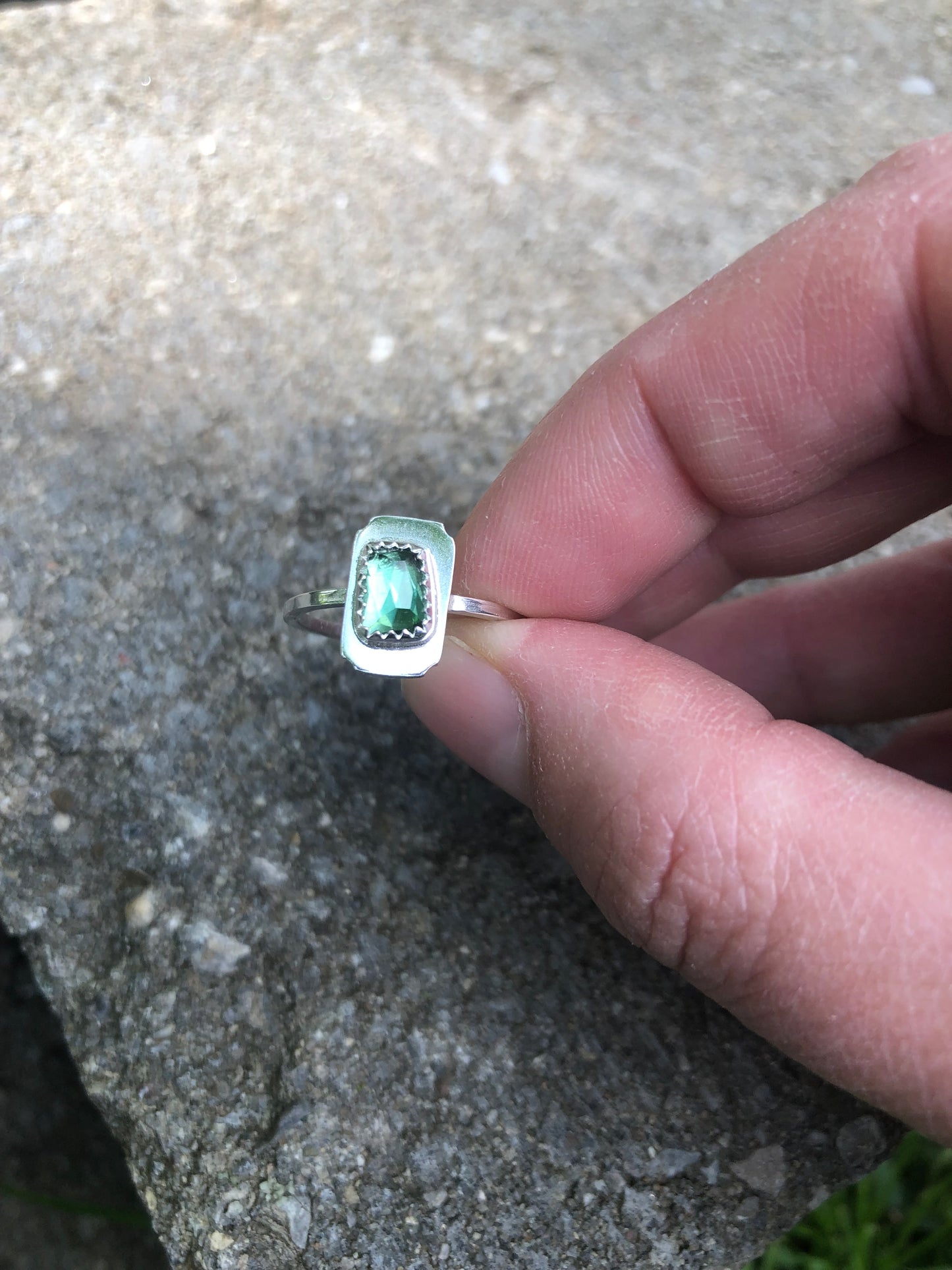 Aurora Green Asymmetrical Tourmaline Tablet Ring Size 8