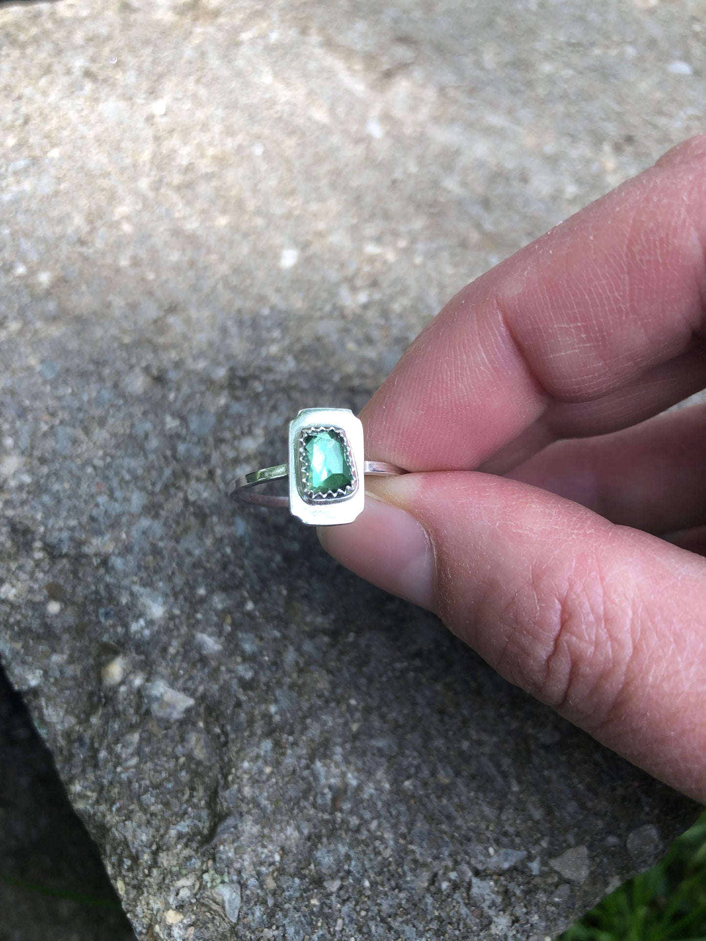 Aurora Green Asymmetrical Tourmaline Tablet Ring Size 8