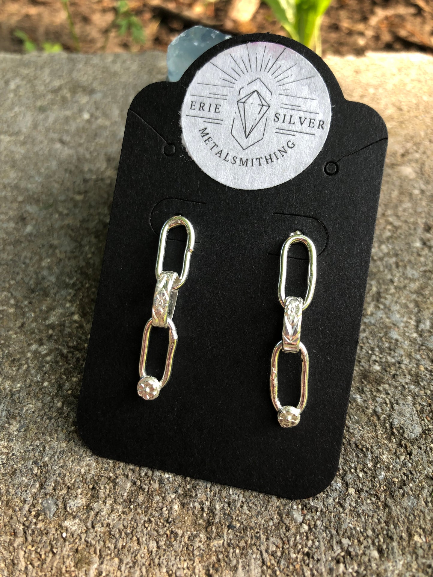 Double Oval Link Floral Drop Earrings