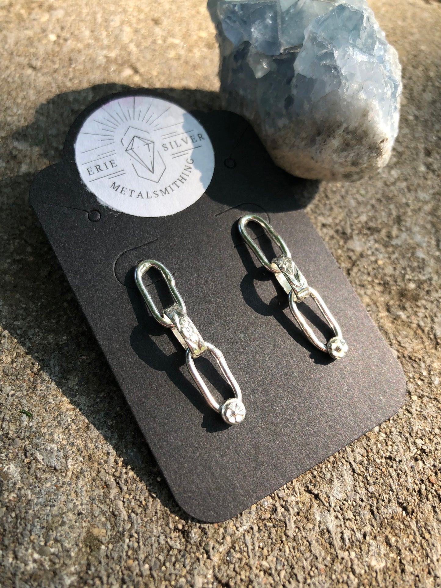 Double Oval Link Floral Drop Earrings