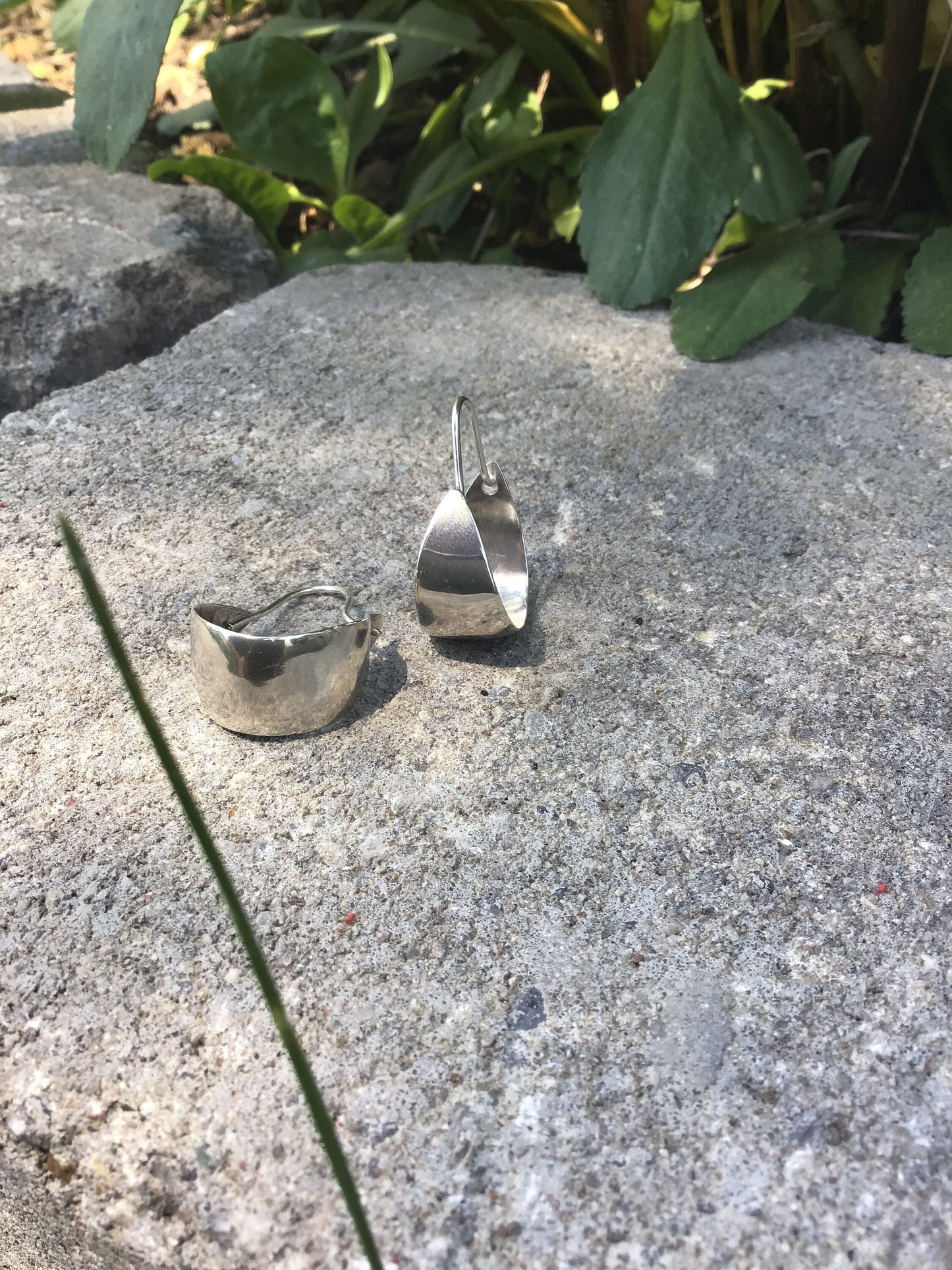 Crescent drop hoop earrings in sterling silver