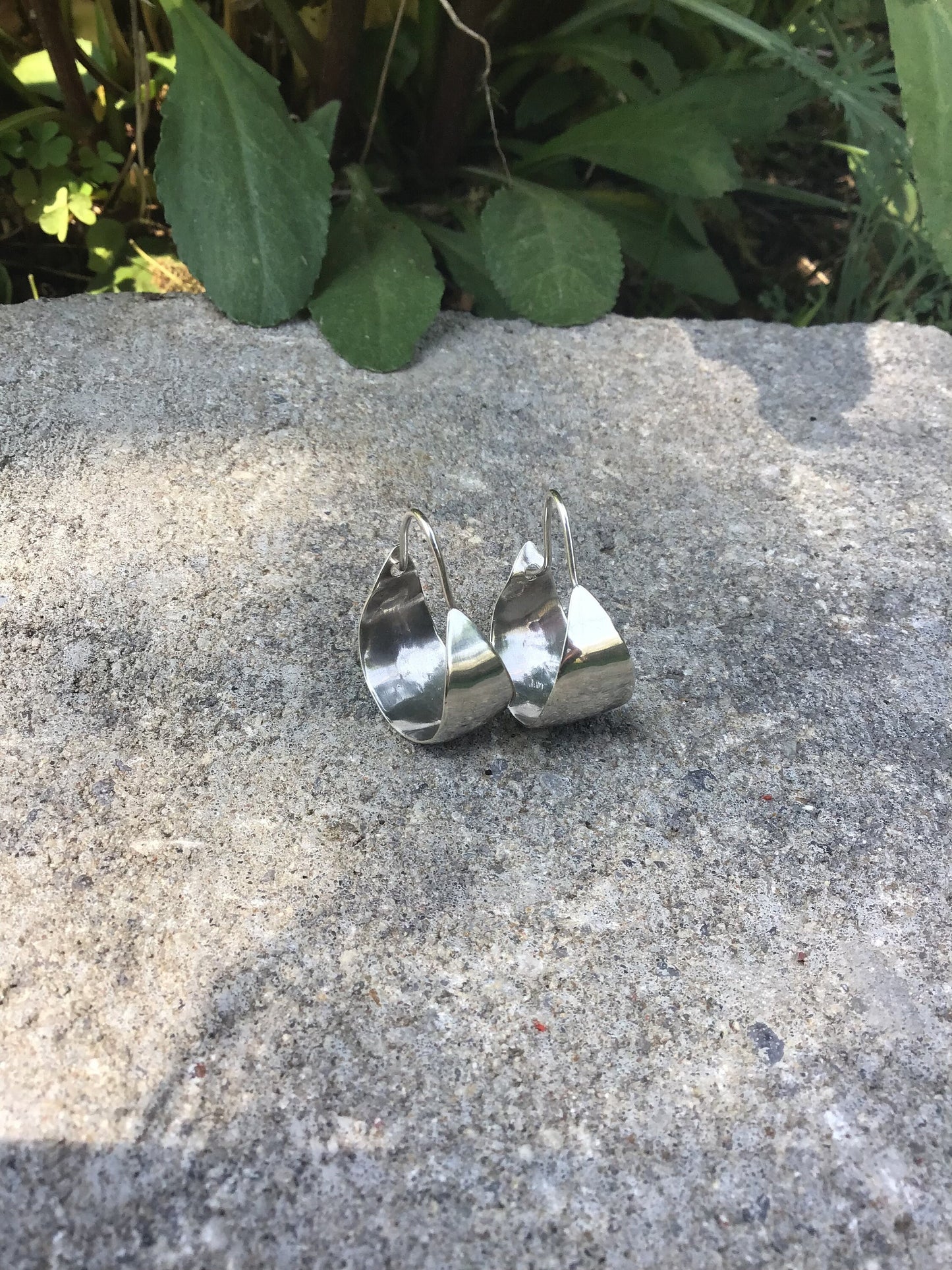 Crescent drop hoop earrings in sterling silver