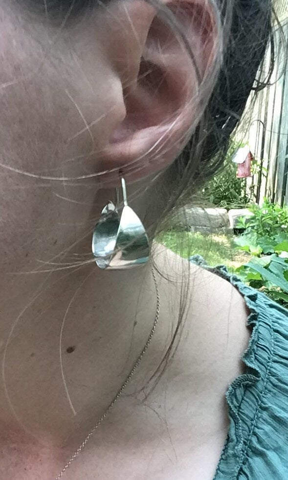 Crescent drop hoop earrings in sterling silver