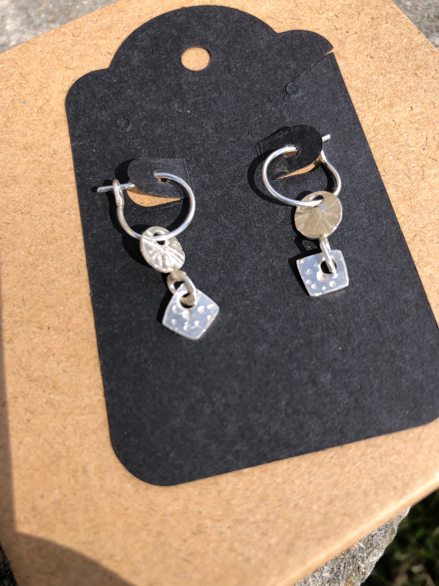 Sparkling textured charm hoops