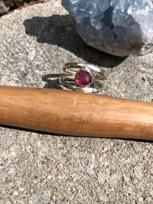 Pink tourmaline sterling silver handmade ring size 7