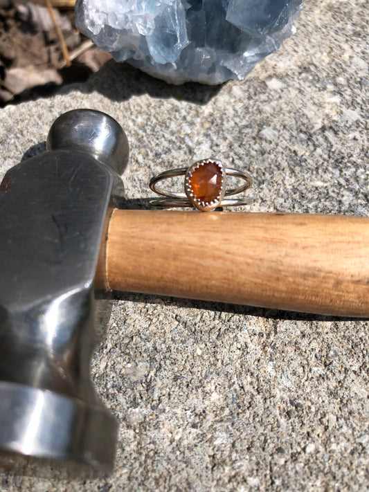 Orange tourmaline sterling silver handmade ring size 6 1/2