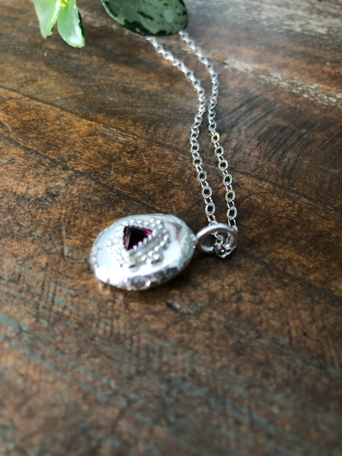 Silver Nugget Charm Necklace with Pink Tourmaline Gemstone