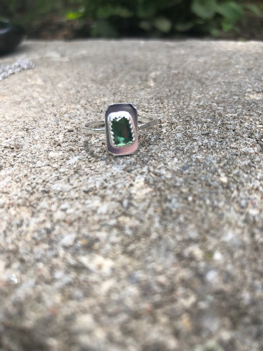 Aurora Green Asymmetrical Tourmaline Tablet Ring Size 8