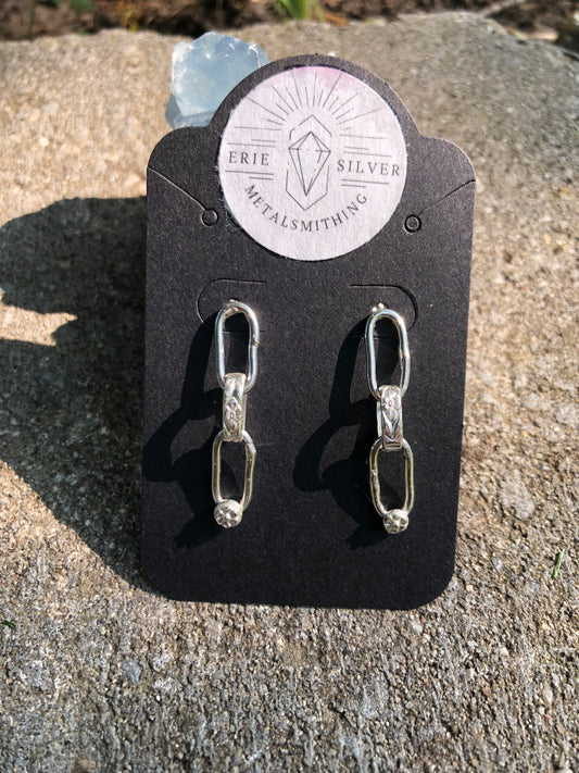 Double Oval Link Floral Drop Earrings
