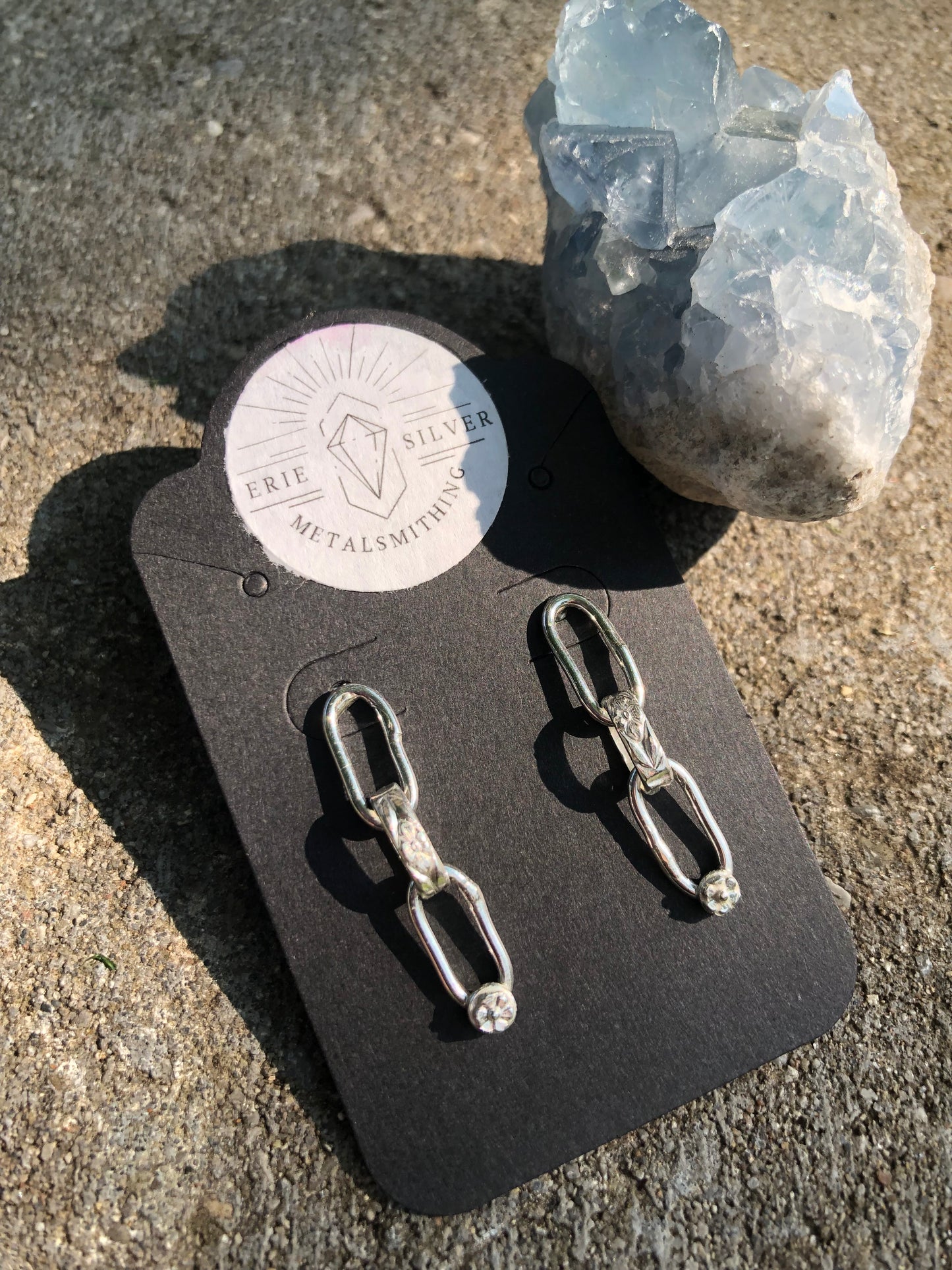 Double Oval Link Floral Drop Earrings