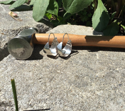 Crescent drop hoop earrings in sterling silver